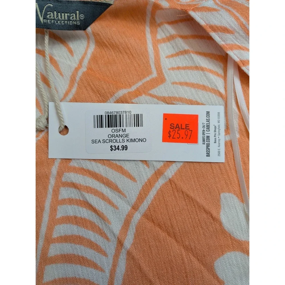 Natural Reflections Kimono Womens OSFM Orange White Sea Scrolls Swim Cover Up NW